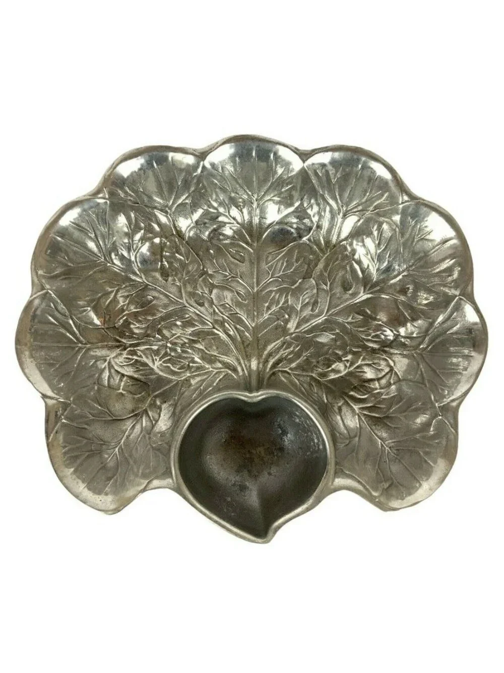 Wilton Armetale Majolica Chip Dip Radish Cabbage Leaf Serving Bowl Pewter Finish